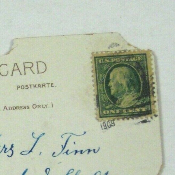 Benjamin Franklin 1 Cent Green US Stamp Postcard 1909 Tuck Harvesting Hay USED - Picture 2 of 5